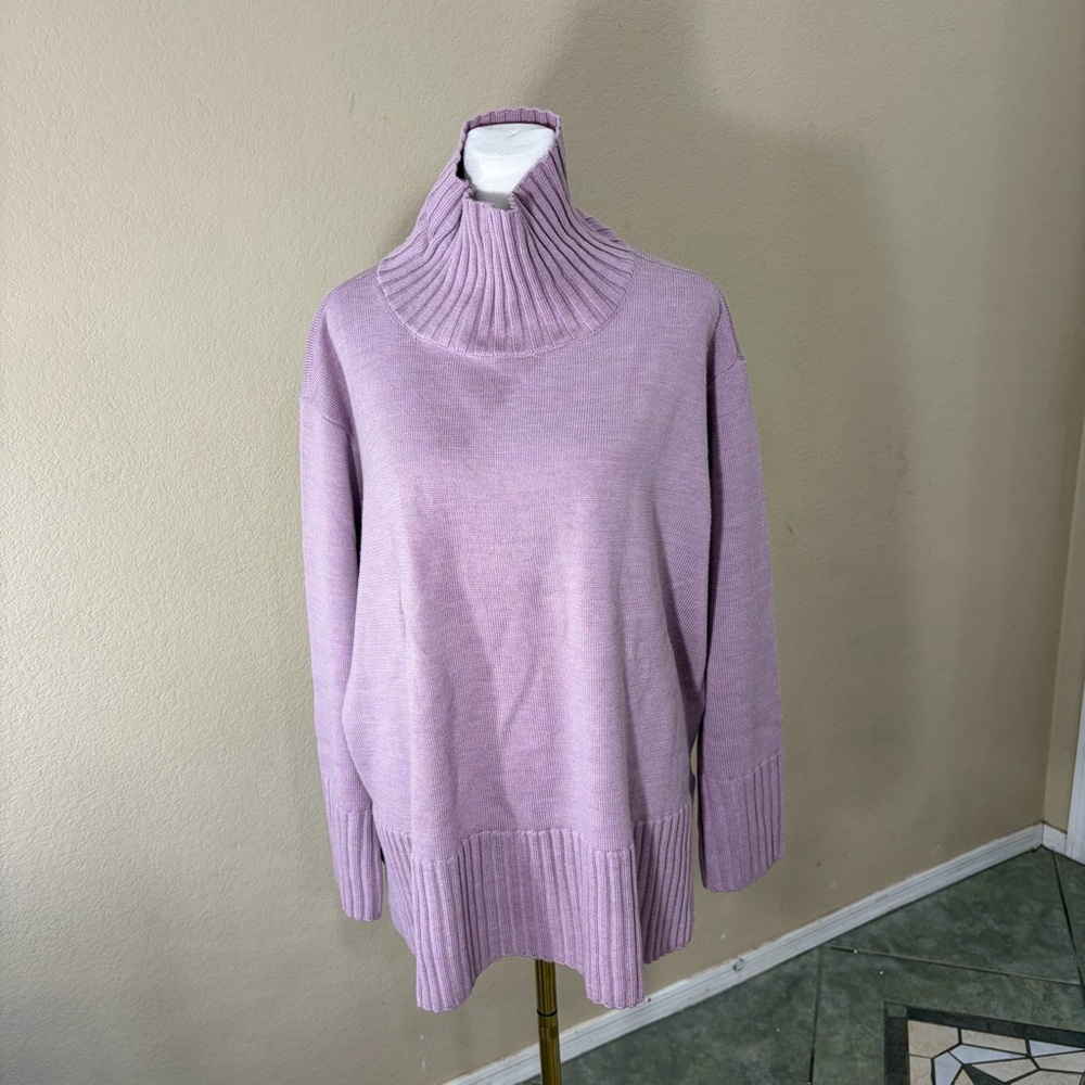 Eileen Fisher Sweater Womens M Pink Italian Merino Wool Relaxed Turtleneck Tunic - Picture 3 of 12